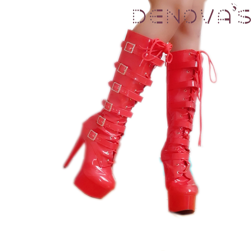 Denova s Women s Patent Very High Heel Big Size Knee Show Boot thumbnail