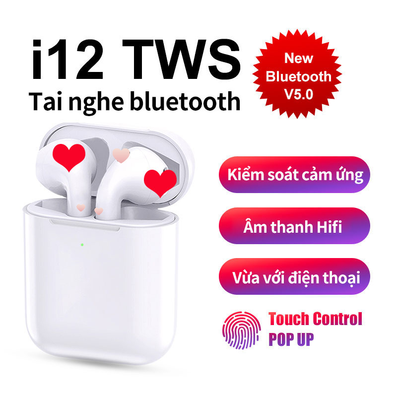Tai nghe Macaron Color-Bluetooth, tai nghe Bluetooth không dây i12 Inpods 12, cảm biến vân tay 5.0, âm thanh siêu chuẩn, màu sắc sống động, i9s mới, i11, i7 đời 2020 trở lên
