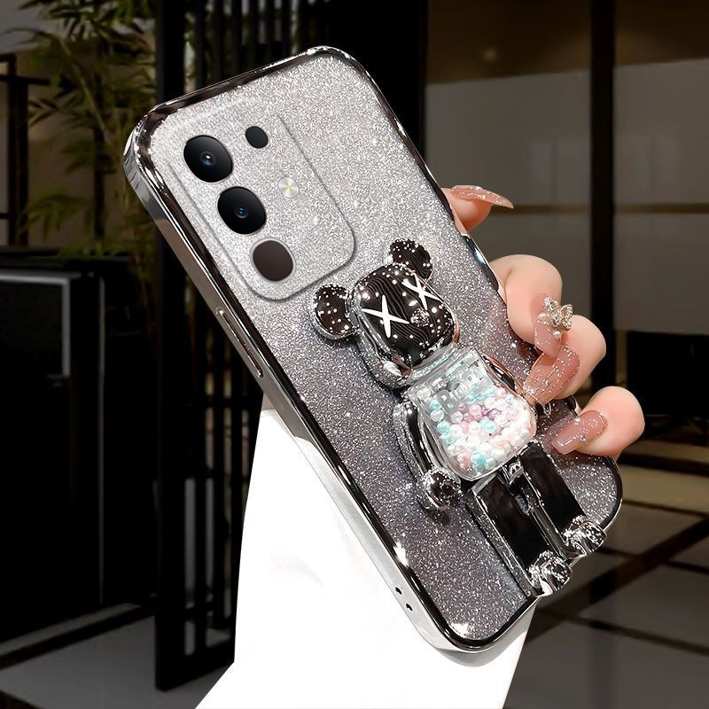 Phone cover Vivo Y29 4G Back Case with Cartoon 3D Bear Stand Luxury Slim Gradient Plating Glitter Girls Stylish For Vivo Y29 4G Phone cases.