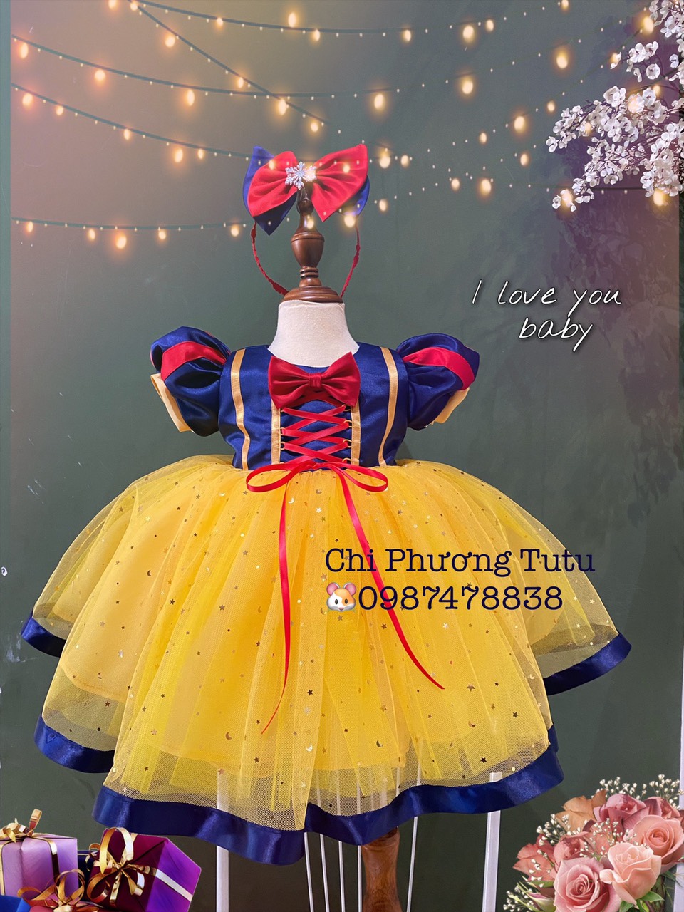 Đầm cho bé gái / váy công chúa Bạch Tuyết siêu xinh , siêu phồng cho bé , tặng kèm băng đô hoặc cài tóc