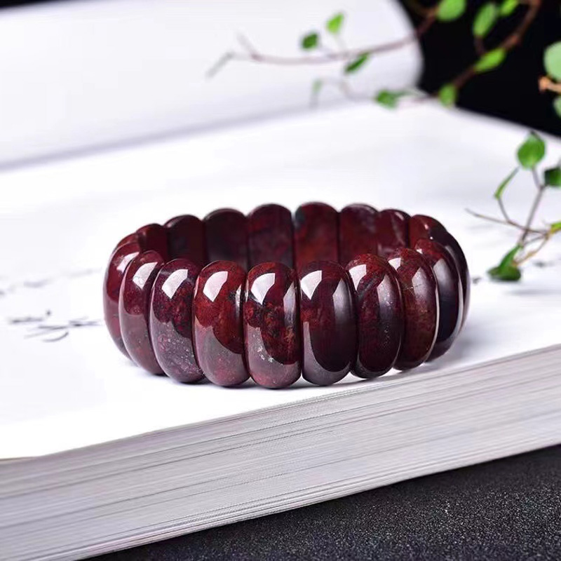 Natural Chicken Blood Stone Bracelet hand row flower green jade bracelet with dazzling color