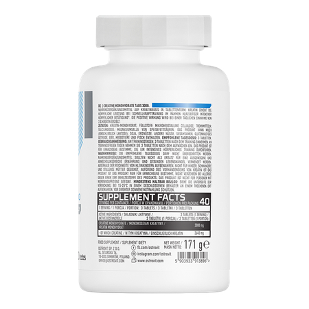 Viên Uống OstroVit Creatine Monohydrate 3000 mg 120 viên - Tăng Sức Mạnh, Tăng Cơ Hấp Thụ Nhanh