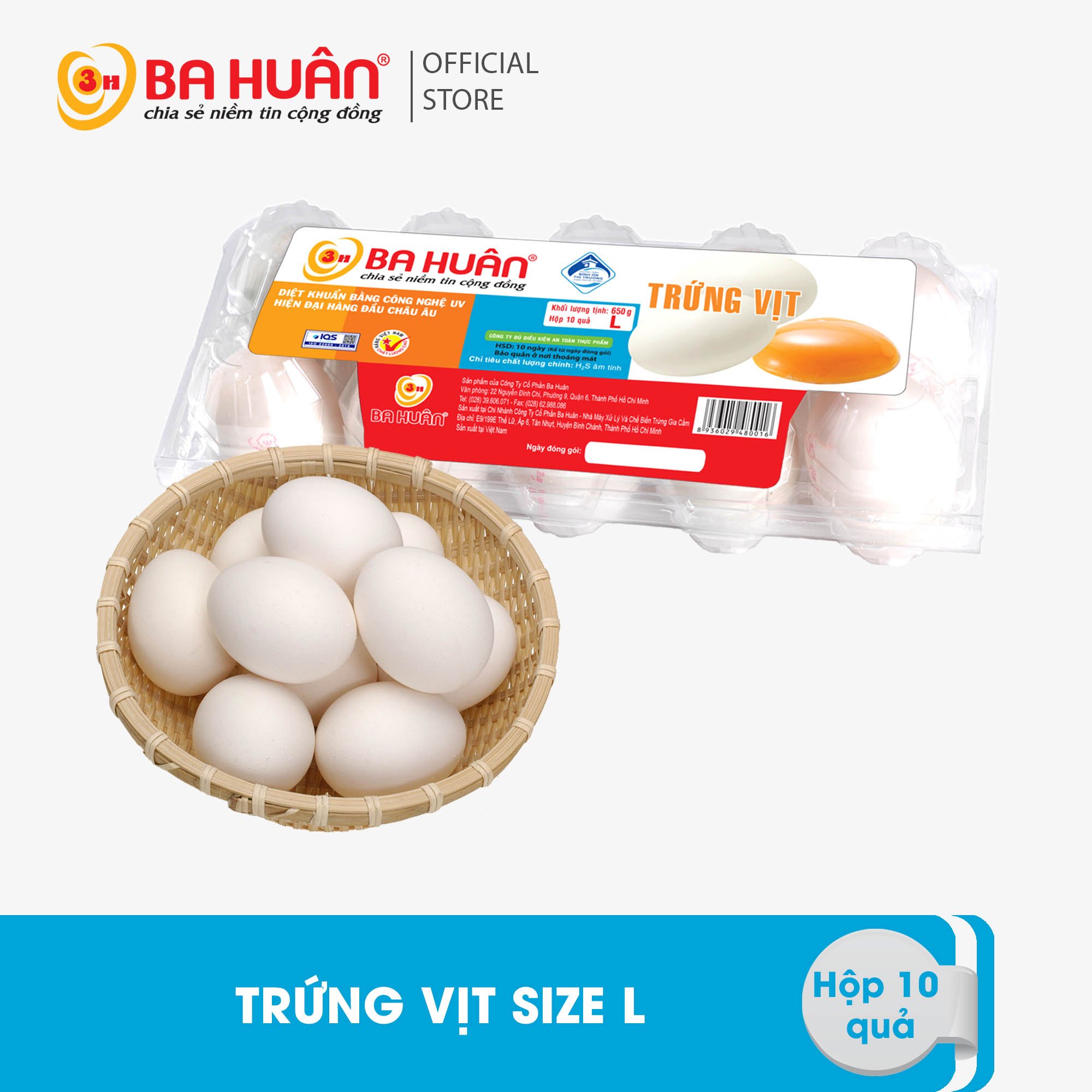 Trưng Vịt Ba Huân size L - hộp 10 quả