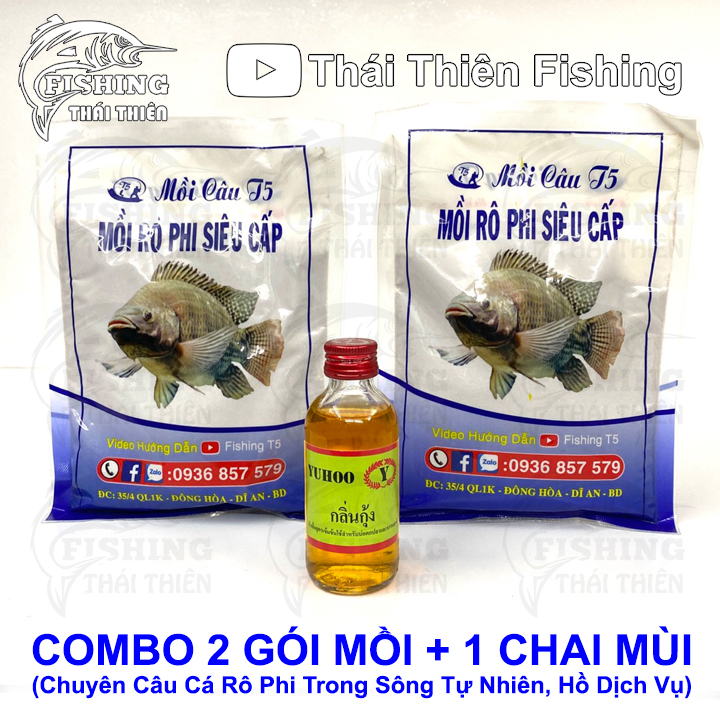 Combo 2 gói mồi câu cá rô phi siêu cấp, 1 chai tinh mùi câu cá rô phi