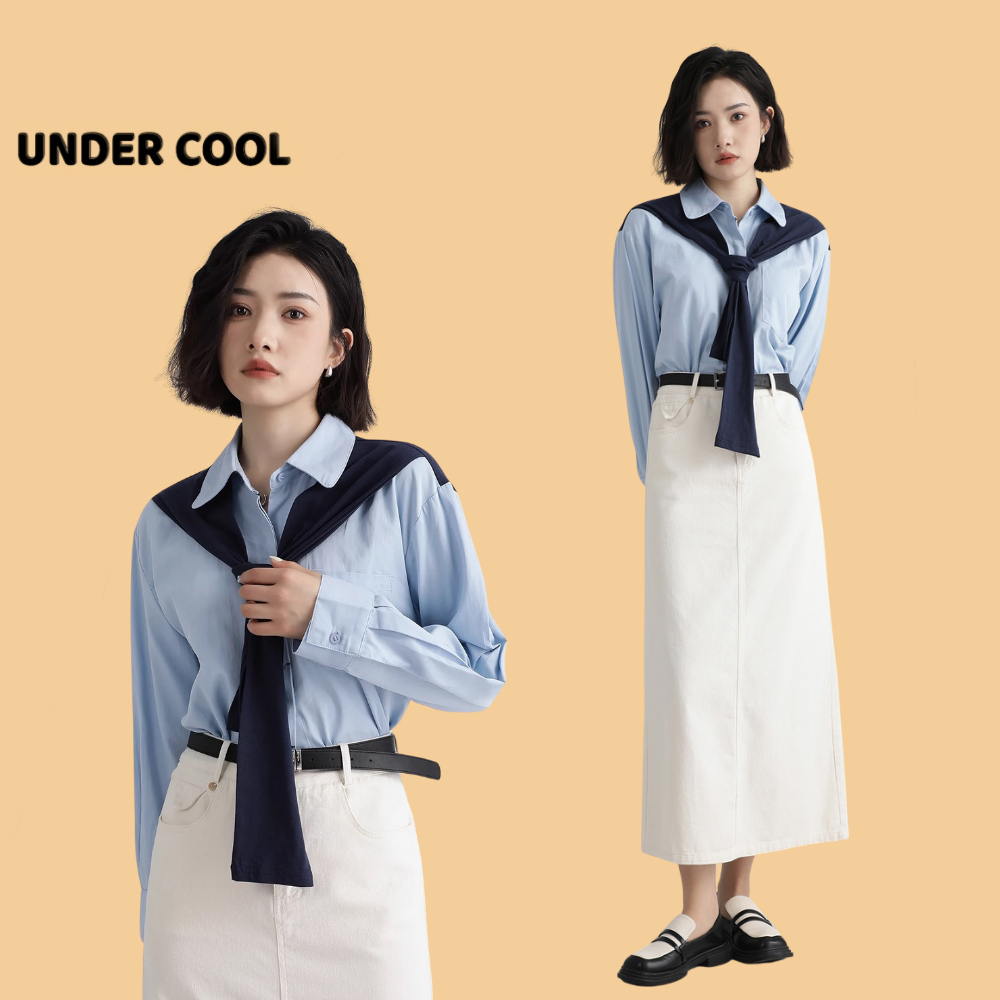 Áo Sơ Mi Phối Khăn Buộc UNDERCOOL Phong Cách Hàn Quốc 4 Màu