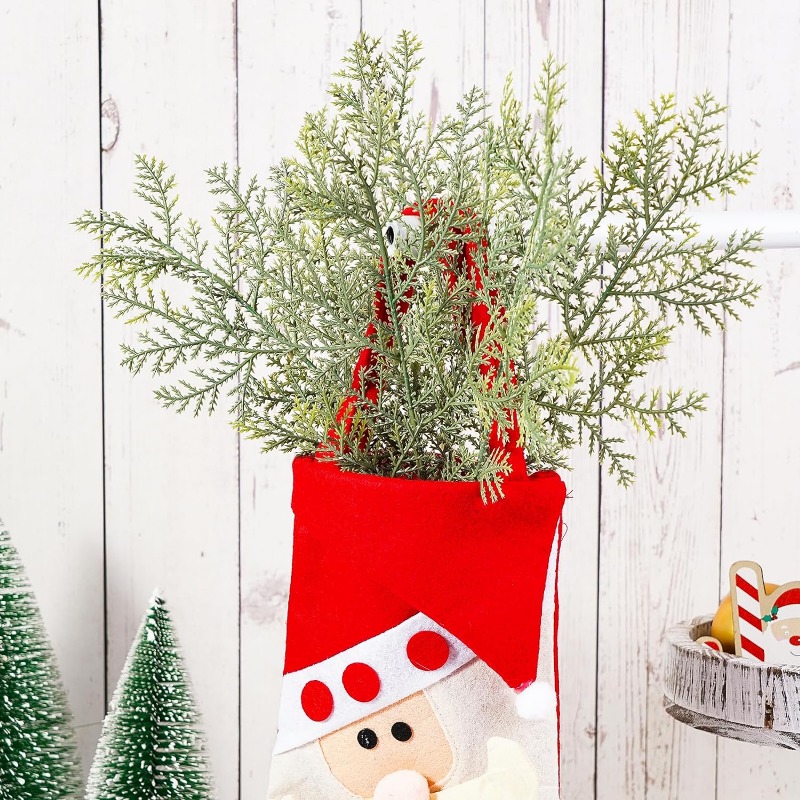 1PC Artificial Pine Leaves Branches with 8PCS Artificial Red Berry Stems Christmas Artificial Pine Branches Green Plants Pine Needles for DIY Christmas Garland Wreath Gift Decoration