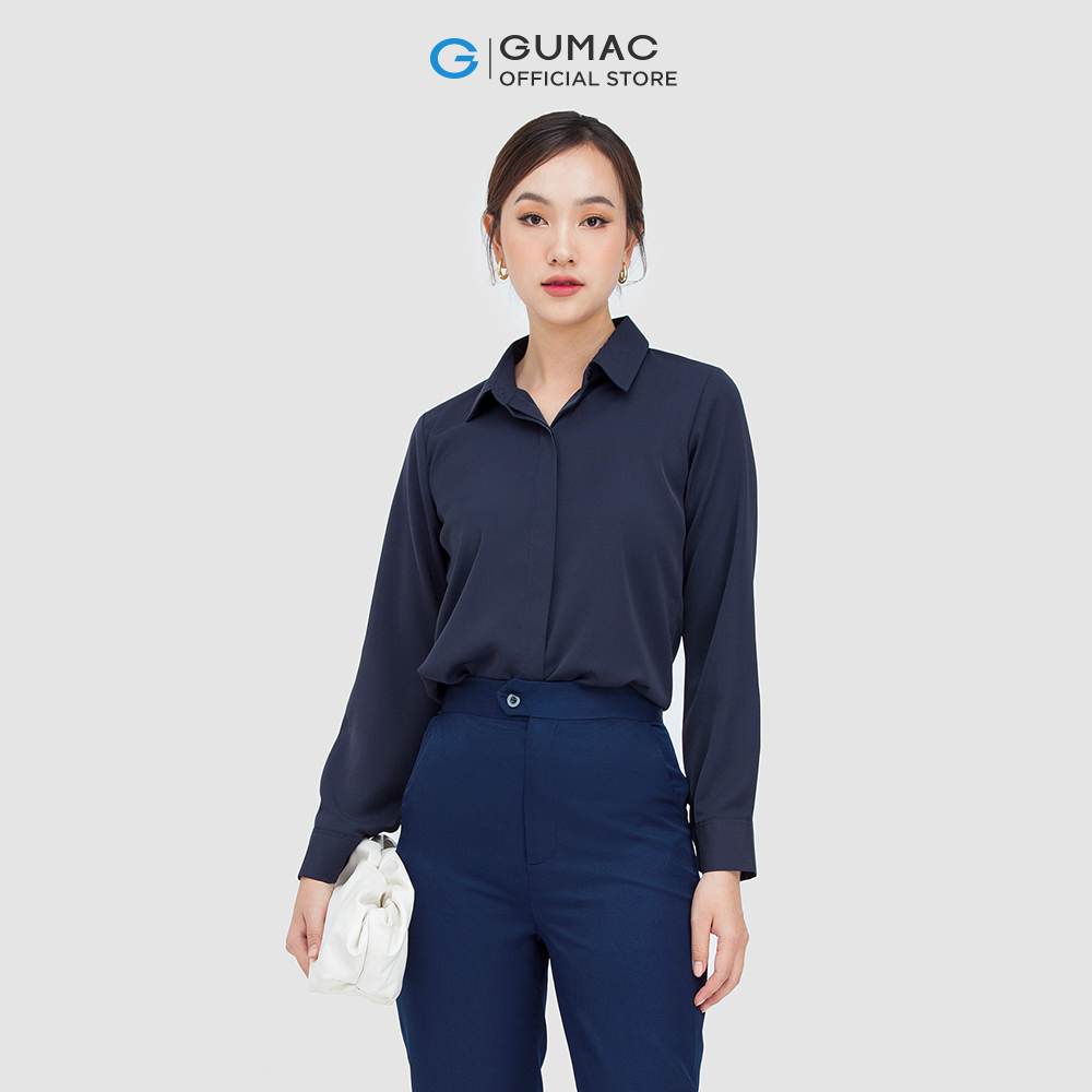 Áo sơ mi nữ GUMAC AC05004 lụa mango giấu nút