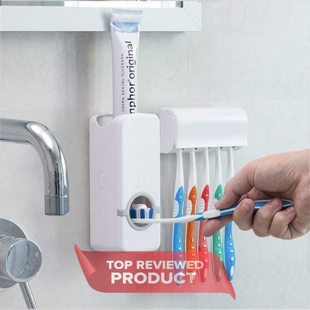 Auto Toothpaste Squeezer & Dispenser + 5 Toothbrush Holder Set With ...