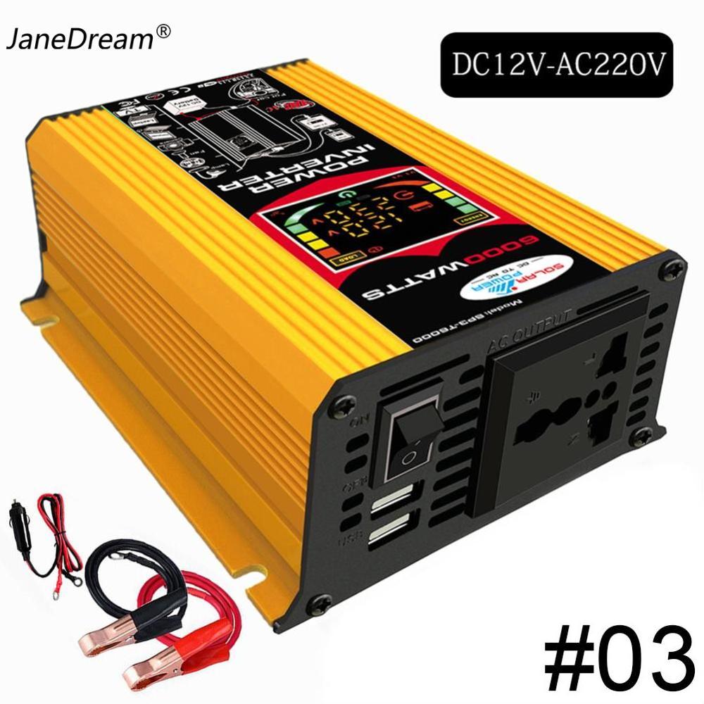 JaneDream Yellow-220V Bộ Biến Tần Nguồn Ô Tô Màn Hình LCD 6000W, Bộ Chuyển Đổi Điện Áp USB Kép Máy Biến Áp Sóng Sin 12V Đến 220V/110V Sửa Đổi