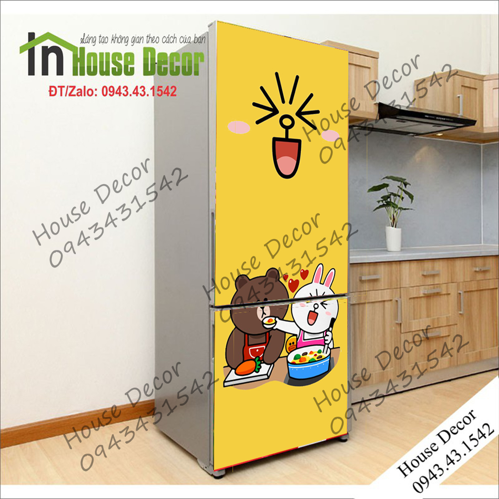 Decal dán trang trí tủ lạnh hình gấu - TL102