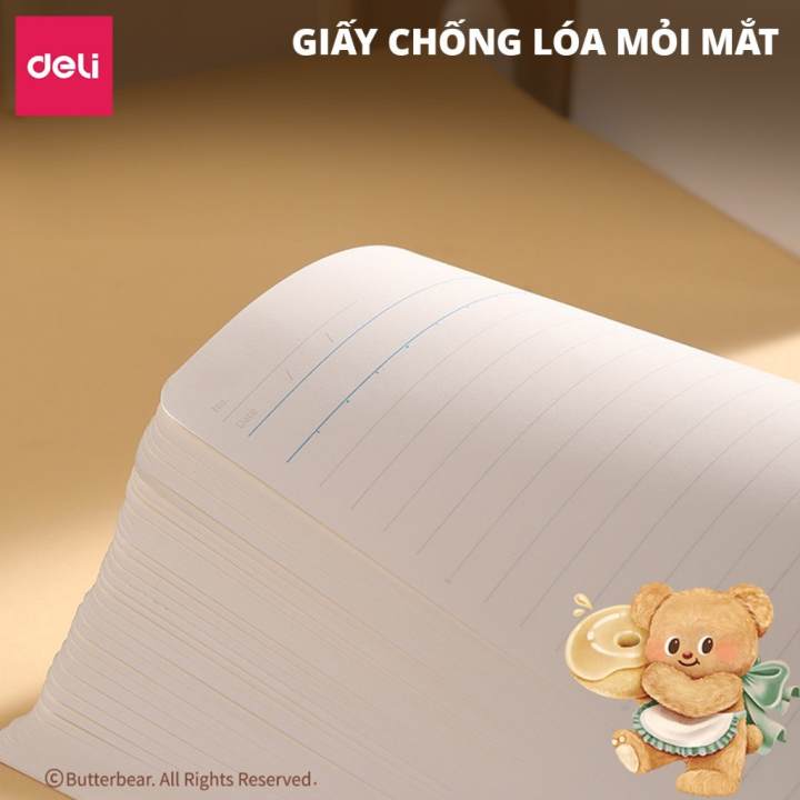 Sổ Lò Xo Deli BUTTER BEAR A5 80 Trang Giấy Kẻ Ngang Chống Lóa Deli - Sổ Tay Ghi Chép Gáy Xoắn Sổ Vở Học Sinh Takenote - Hình ảnh 6