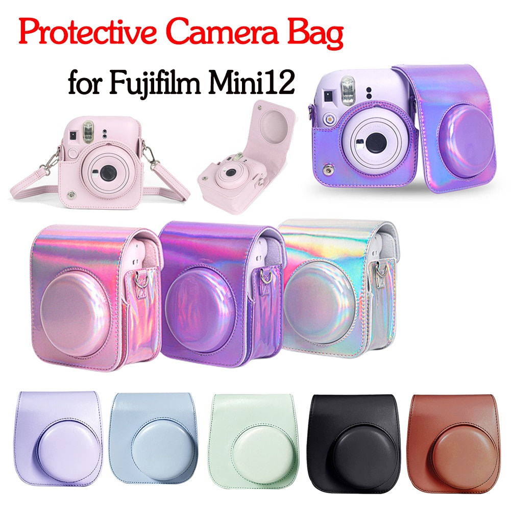 For Fujifilm Instax Mini 12 Camera Bag With Shoulder Strap For Instax Camera Protective Case PU Leather Soft Silicone Cover Bag