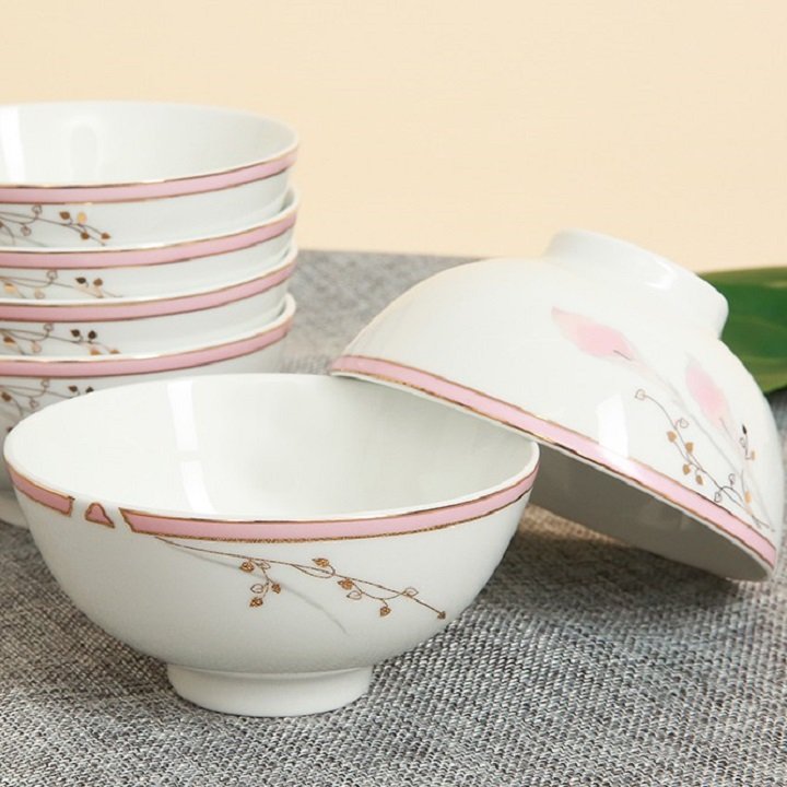 Bộ 10 Chén cơm đường kính 11 cm sứ Chuan Kao hoa lan hồng 1012 cao cấp