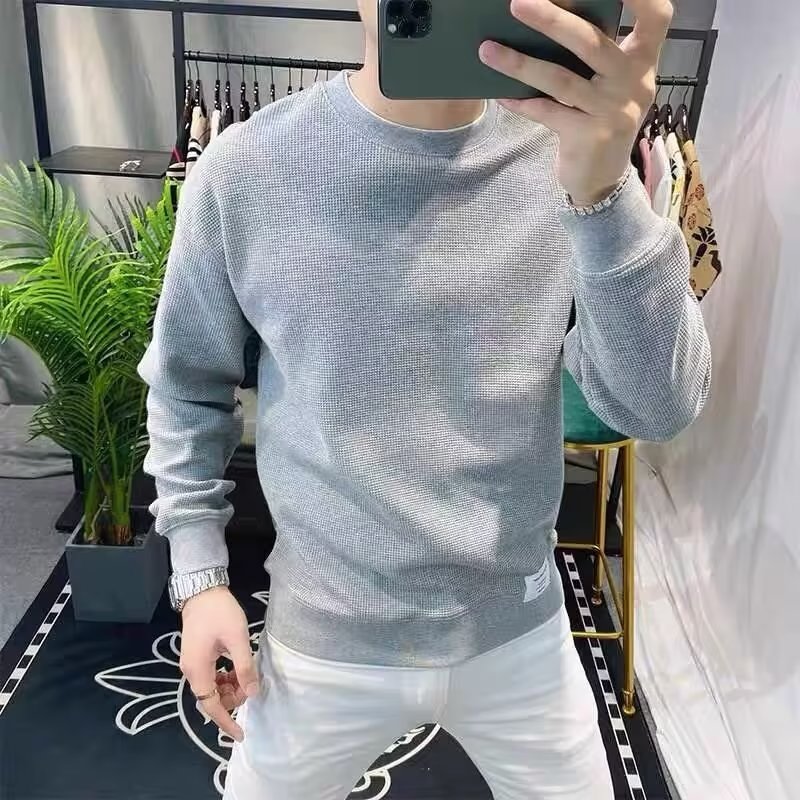 Hanlu Men's Solid Color Round Neck Sweatshirt Long sleeve round neck simple thin base sweatshirt
