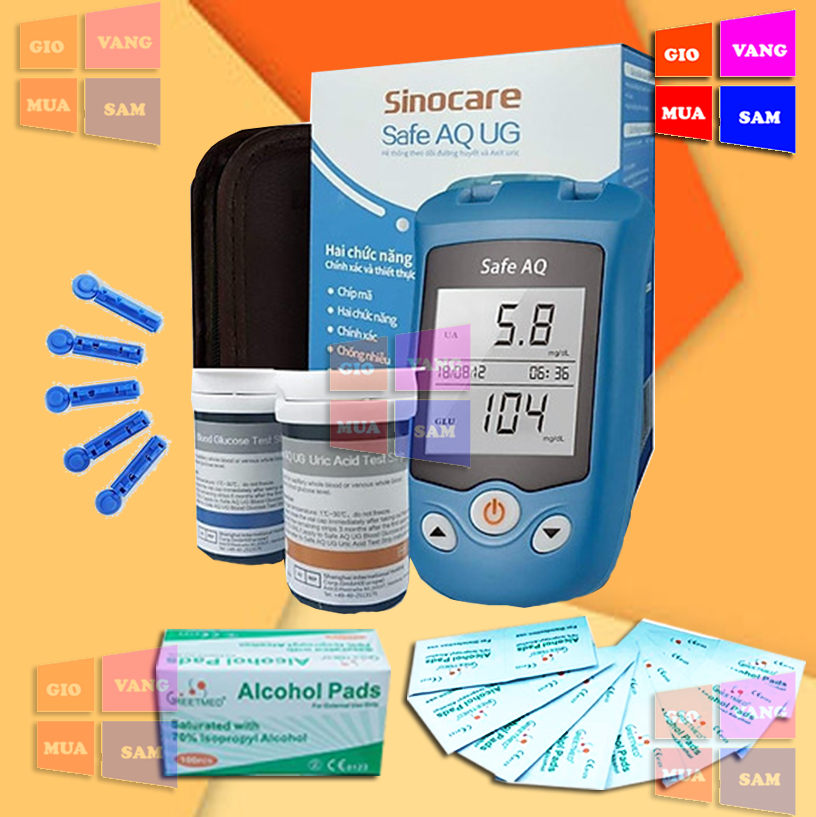 Máy đo đường huyết, Axit Uric 2 trong 1 Sinocare Safe AQ UG Tặng kèm 10que