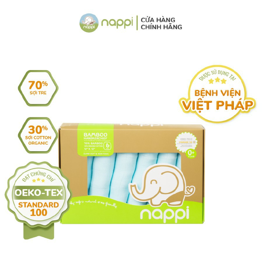 [Chính hãng]. Khăn sữa sợi tre Nappi (6 chiếc/ hộp)