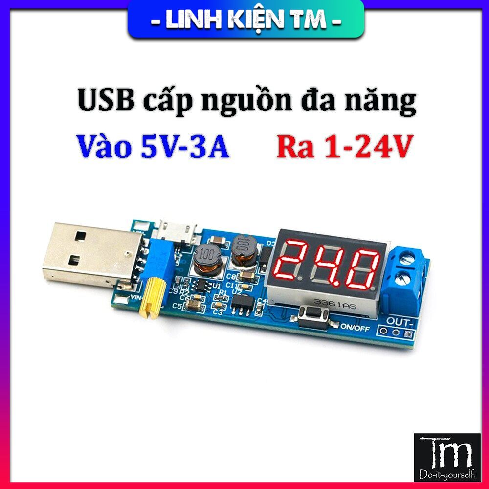Mạch tăng hạ áp dc-dc hiển thị led vào usb 5v3a
