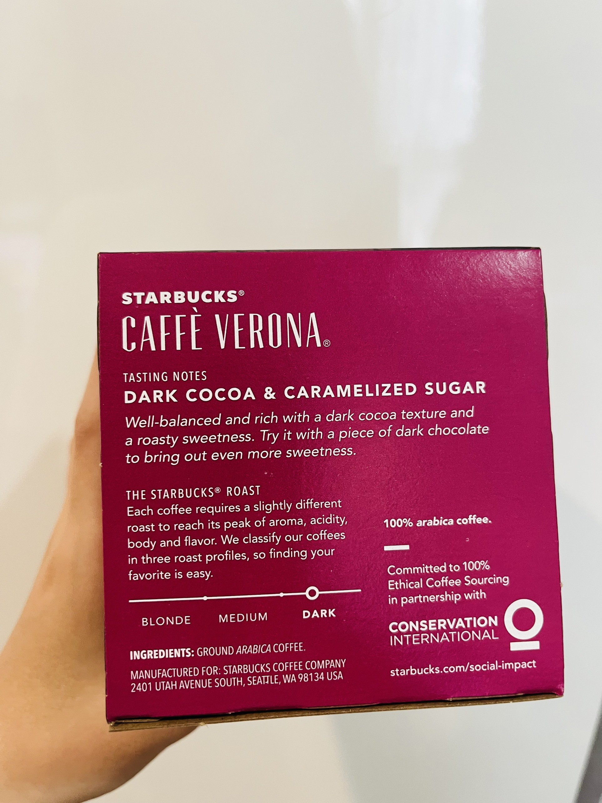 [ STARBUCKS ] Cà phê dạng cup STARBUCKS CAFFÈ VERONA DARK ROAST K- CUP - 10 cup/120gr