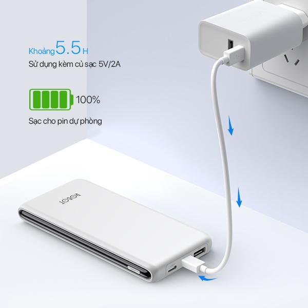 Pin Sạc Dự Phòng 10.000mAh RT180 1 Output USB & 2 Input Micro/Type-C - Kích Thước Siêu Mỏng Nhẹ