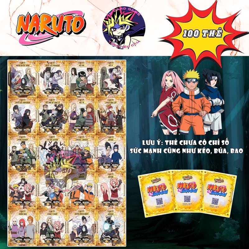 Bộ Thẻ Bài Toonies Naruto Shippuden 100 Thẻ (Kích Thước Thẻ Toonies).