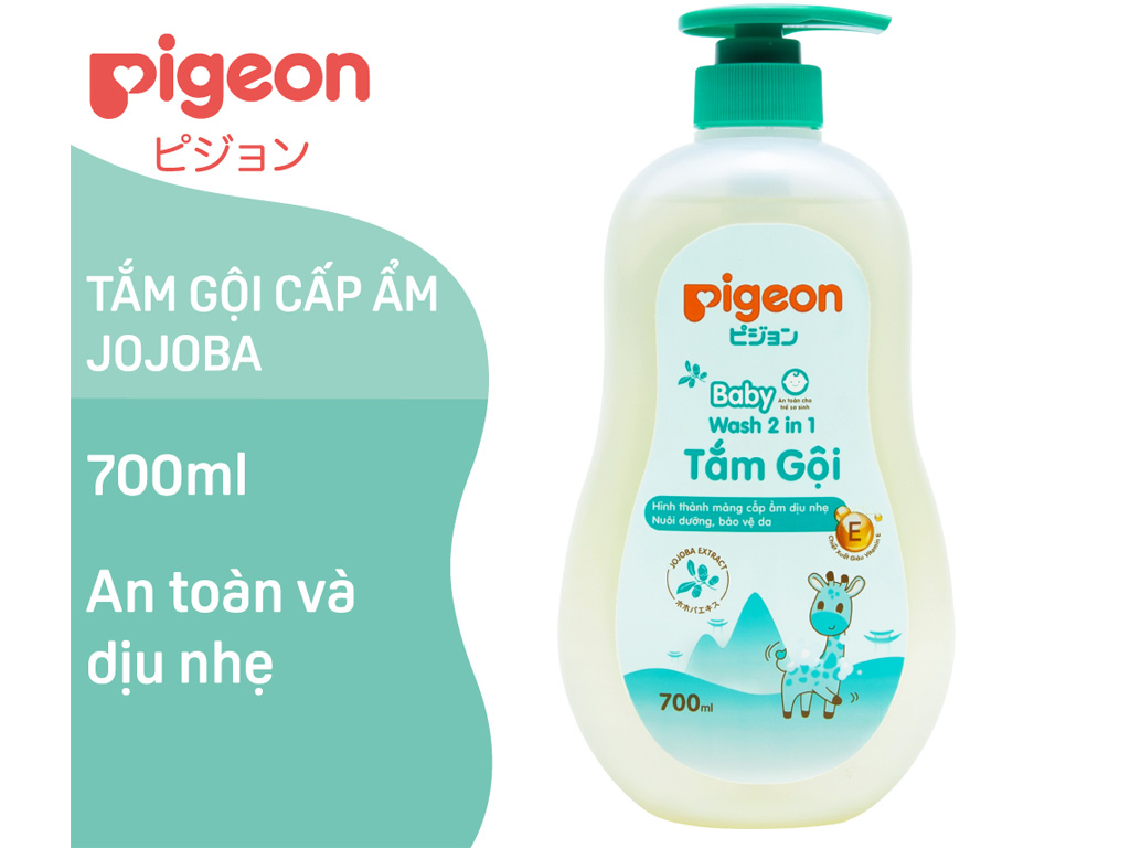 Sữa tắm gội Pigeon jojoba - Màu xanh 700ml Tặng 1 hộp sáp 10 màu