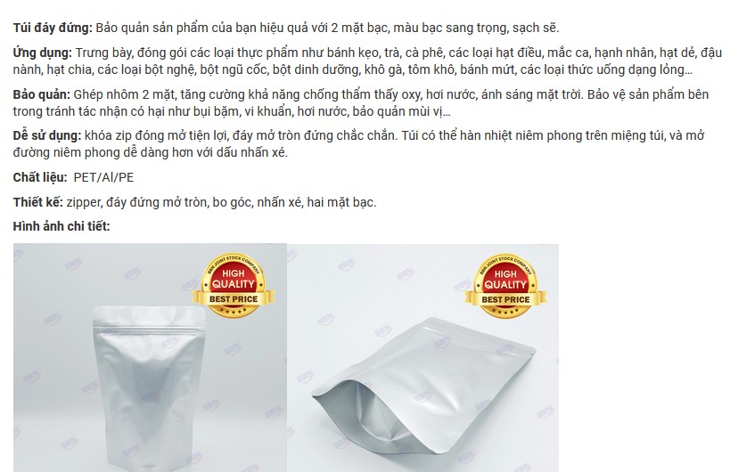 1KG TÚI ZIP 2 MẶT BẠC