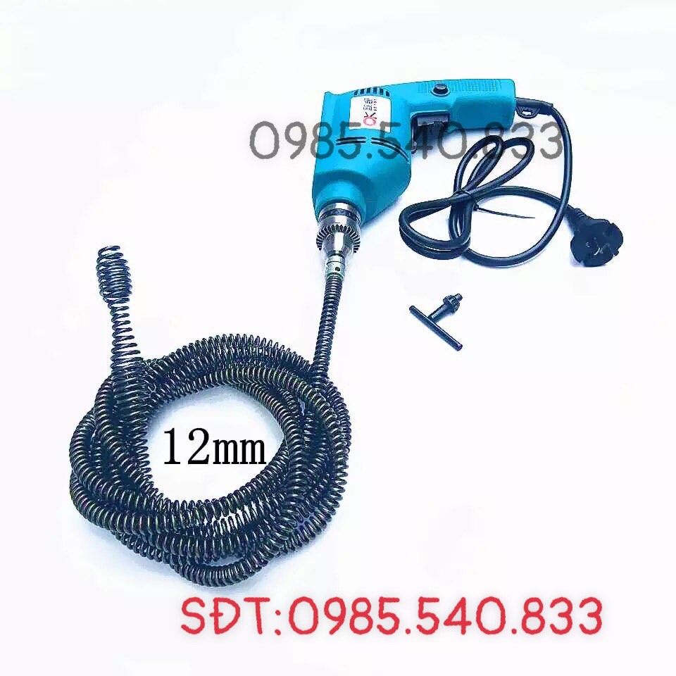 Dây thông cống dùng cho máy khoan ( 9M dây + 6 đầu thông + đầu kết nối máy khoan....)