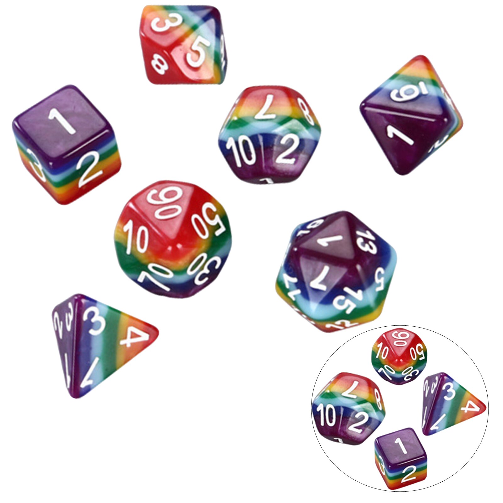 7pcs Mini Polyhedral Dice Set D4 D6 D8 D10 D10 D12 D20 Dices Glitter Game Accessories for Dnd Board Games