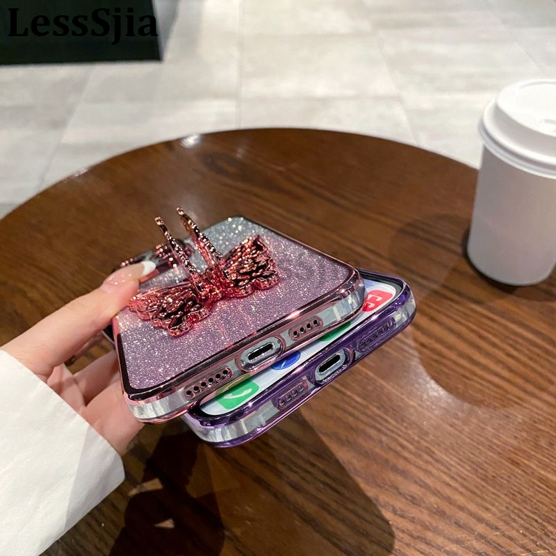 Phone cover infinix smart 9 Back case with Cute Butterfly Stand Luxury Slim Gradient Clear Plating Glitter Girls For infinix Smart9 Phone cases.