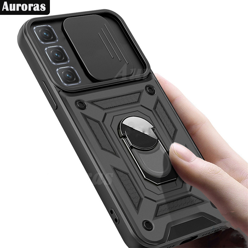 For infinix Hot 50 Pro Plus Phone Case Camera Lens Protector Shockproof Armor Iron Metal Car Ring Kickstand Bracket Casing for infinix Hot 50 Cover Casing HP. 