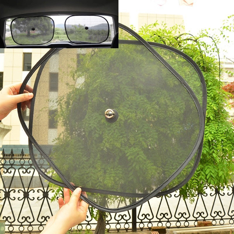 LT 2pcs Car Suction Cup Heat Insulation Side Blocking Sunshade Curtain Sun Visor Interior Front Windshield Car Window Sticker Sun Net Cloth Gear Cover