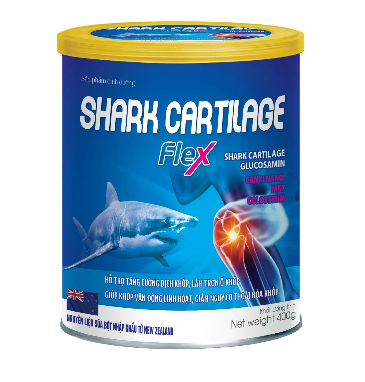 Sữa Bột Xương Khớp Shark Cartilage Flex với thành phần sụn vi cá mập, glucosamine, canxi nano MK7 Hỗ trợ tăng cường dịch khớp, làm trơn ổ khớp, giúp khớp vận động linh hoạt, giảm nguy cơ thoái hóa khớp thumbnail