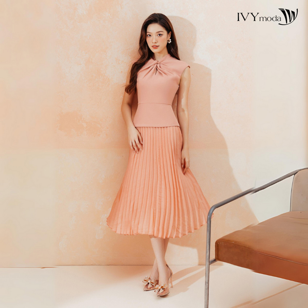 Đầm dạo phố dáng xòe xếp ly IVY moda MS 41M8287