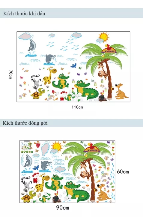 DECAL DÁN TƯỜNG KHỦNG LONG VÀ AO CÁ SẤU