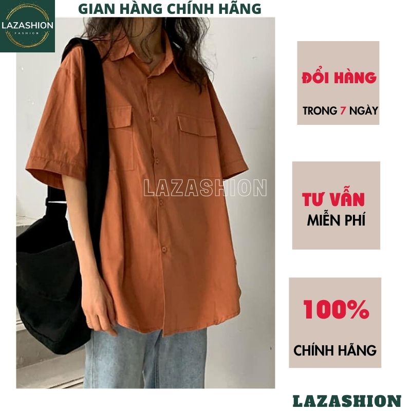 Áo sơ mi trơn ngắn tay túi hộp form dài rộng unisex, áo sơ mi cộc tay nữ áo sơ mi đi học, áo sơ mi trắng kiểu hàn quốc, sơ mi đen, cam, vàng xanh rêu, sơ mi basic ulzzang,-LAZASHION