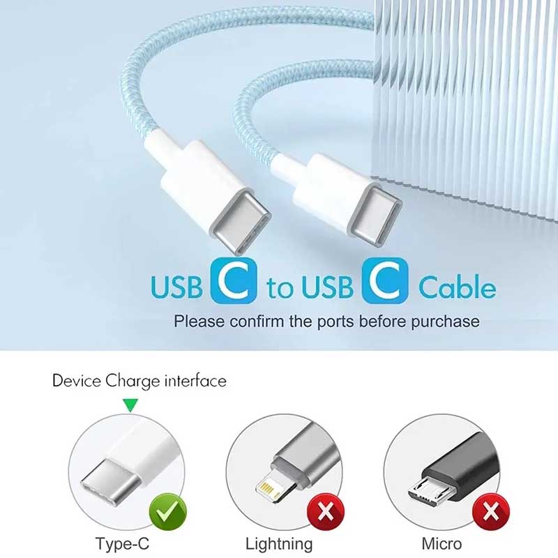 1m PD 60W 3A USB C để USB C Cáp sạc nhanh kép Loại C để Loại C dòng dữ liệu