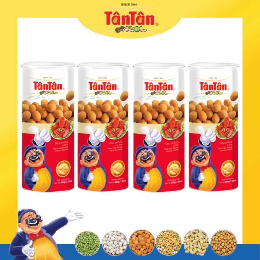Combo 4 lon Đậu phộng vị Tôm Tân Tân 200g