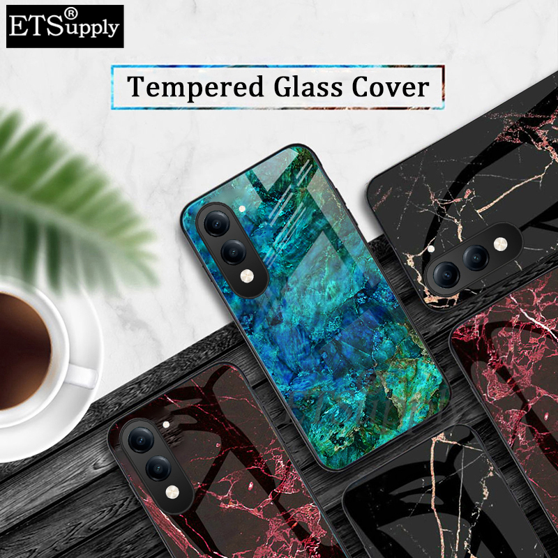 Phone case Vivo Y04 Fashion Marble Tempered Glass Protector Soft Frame Silicon Back Cover Vivo Y04 4G Case.
