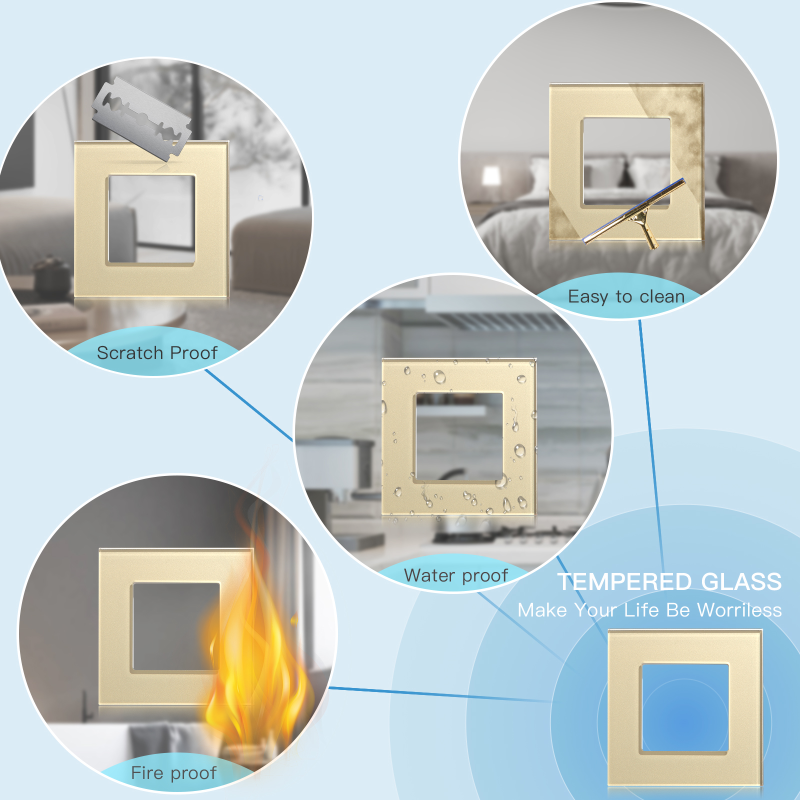 Bseed Wall Switches Parts Gold Glass Frames Usb Sockets Function Module ...
