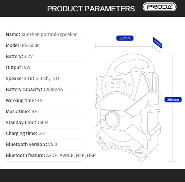 [HCM]Loa Bluetooth Remax Proda PD-S500 Xunshen Series
