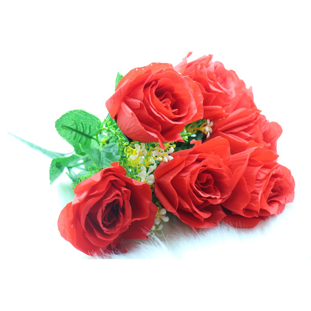 Cụm hoa hồng lụa 7 bông cao cấp