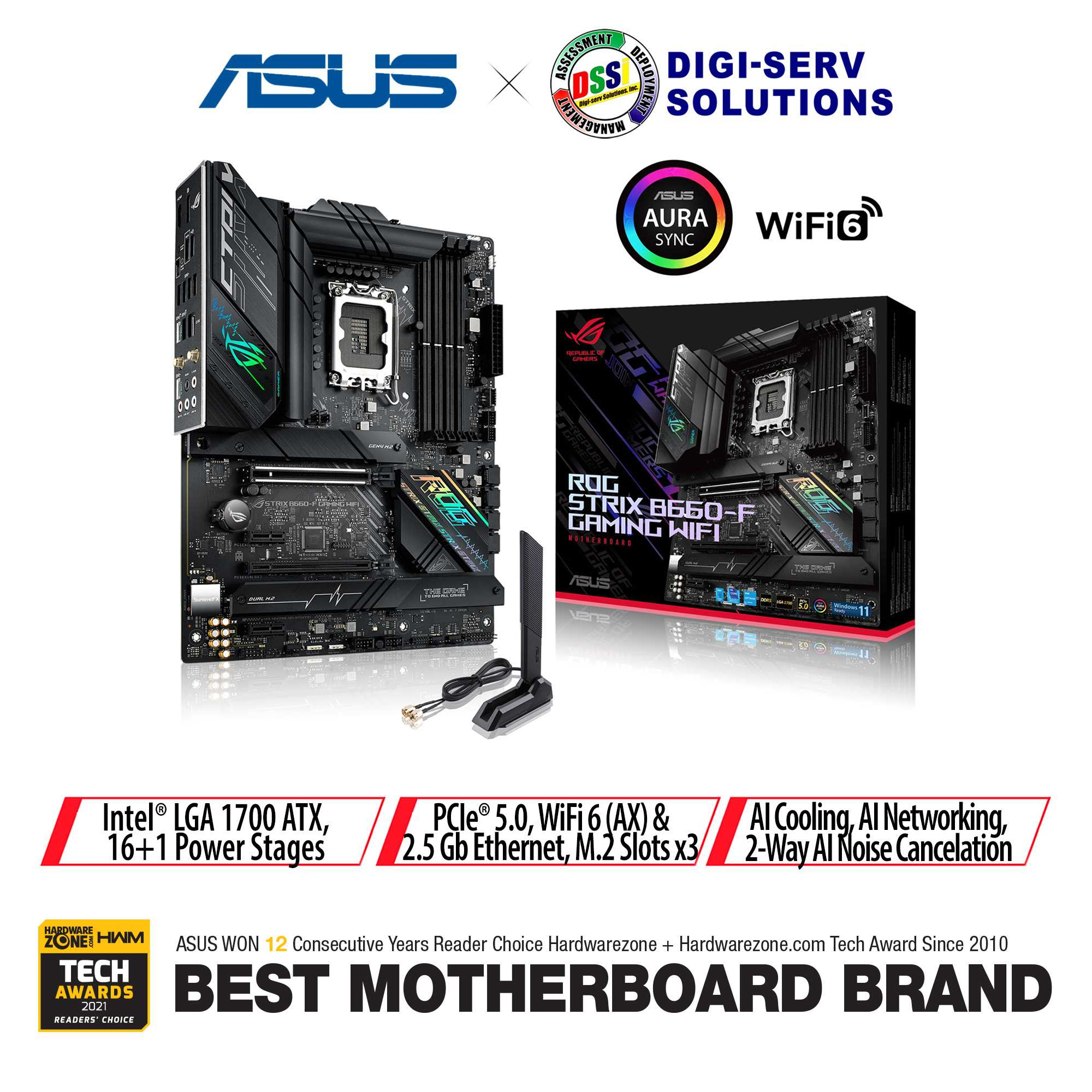 ASUS ROG Strix B660-F Gaming WiFi Intel® LGA 1700 ATX gaming motherboard,  16+1 power stages, DDR5 support, PCIe® 5.0, WiFi 6, 2.5 Gb LAN, three M.2  slots with heatsinks, M.2 backplates, and