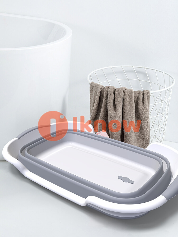 Foldable Multifunction Collapsible Plastic Shower Basin Laundry Basket Folding Baby Bathtub(Grey)