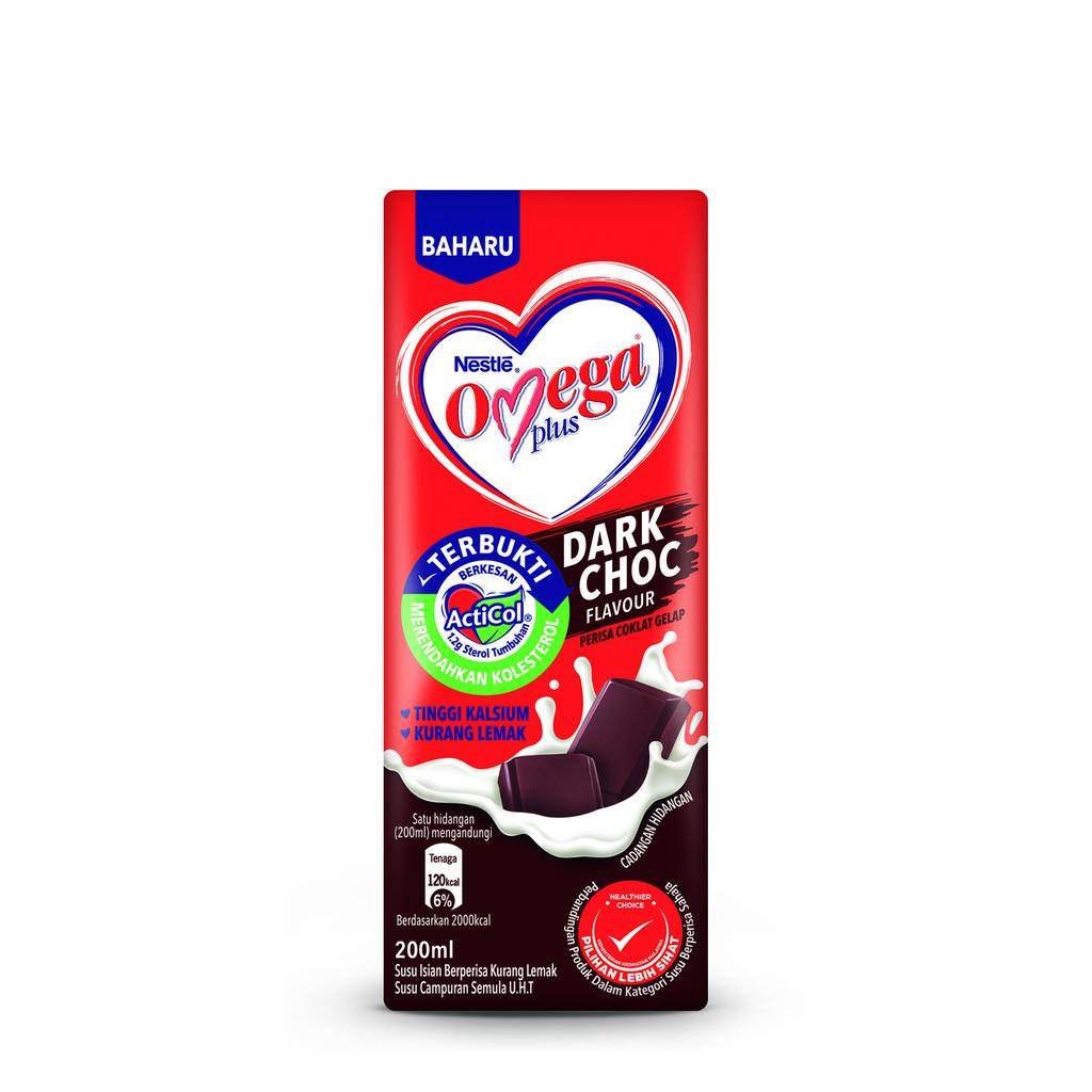 Nestle Omega Plus UHT Dark Chocolate Flavour Milk (Pack of 200ml x 6s