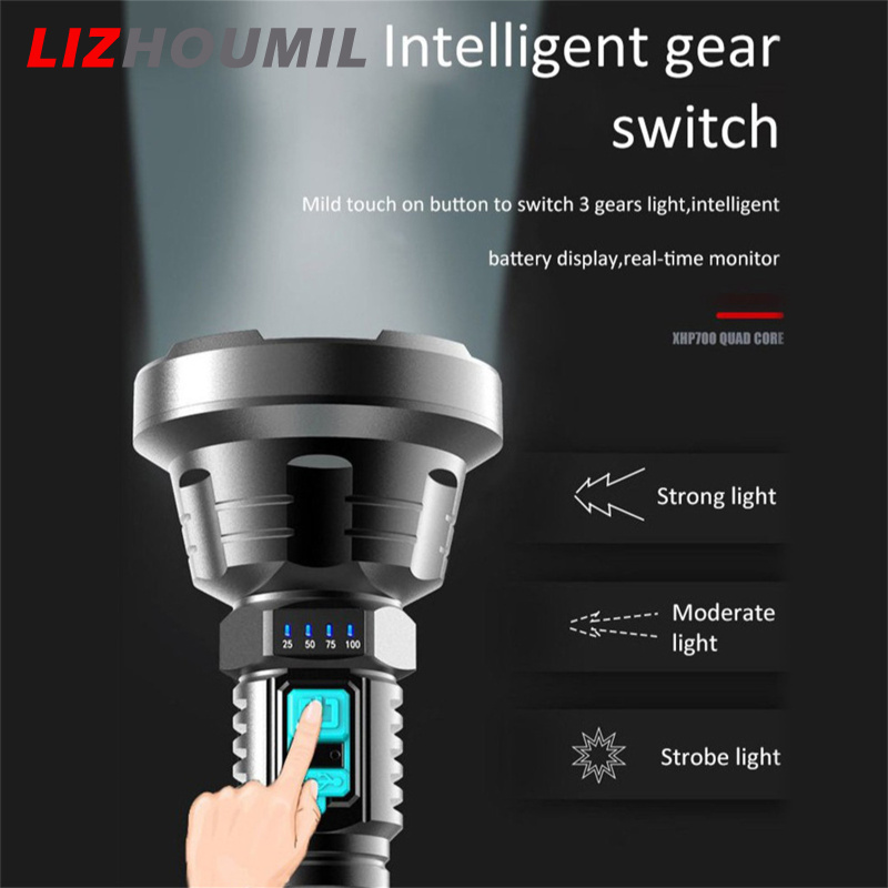 LIZHOUMIL Powerful Led Flashlight Usb Rechargeable Hand-held Ultra-bright Long Range Strong Light Outdoor Camping Torch