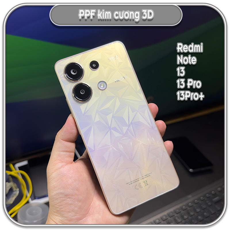 Dán kim cương 3D cho Redmi Note 13 Series, bảo vệ mặt lưng
