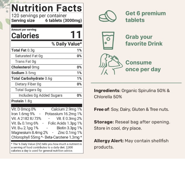 Viên tảo spirulina và chlorella hữu cơ Micro ingredients 720v