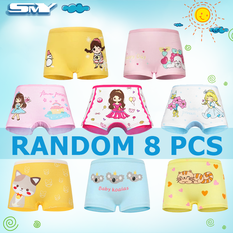 SMY NEW 8 PCS Kid Panties High Quality Cotton Girl Underwear Cute Printed  Baby Boxer Underpants Soft Breathable Shorts Random Cartoon Children Panty