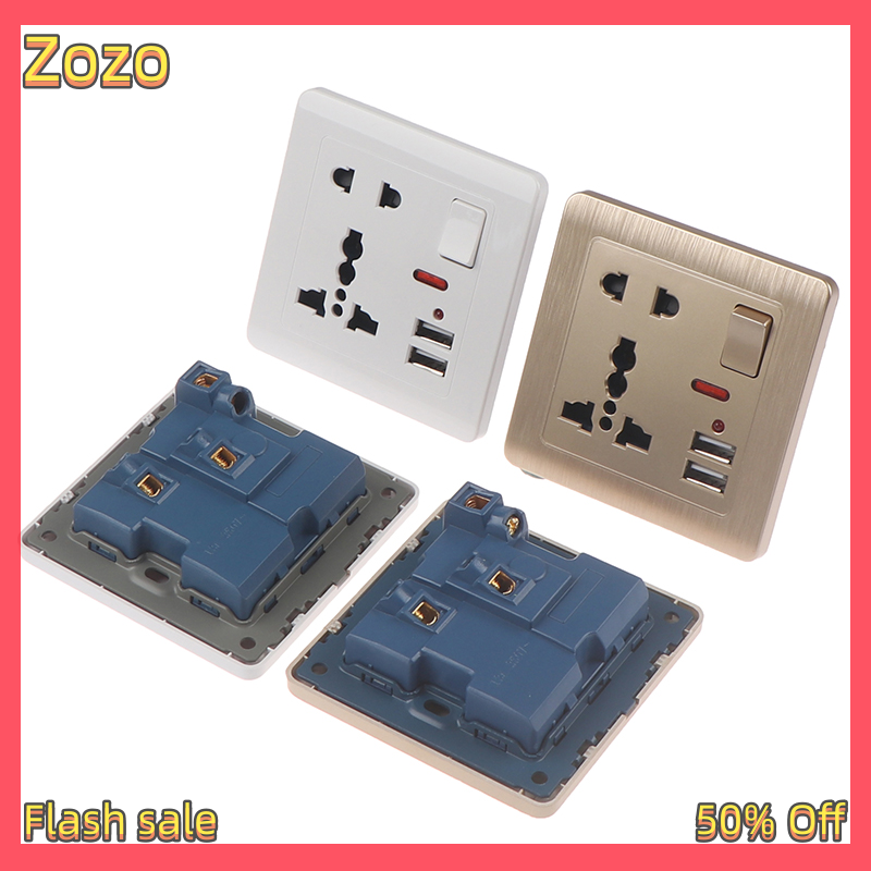 Zozo ✨Ready Stock✨ Universal Wall Socket With LED Light Switch 5 Hole USB Wall Power Socket