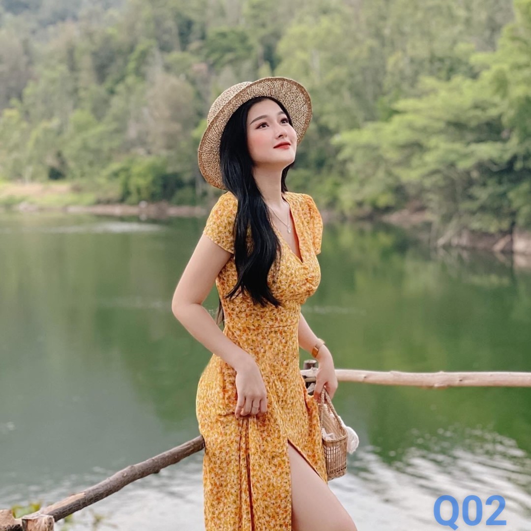 Đầm voan hoa dài 2 lớp hàng cao cấp ld22